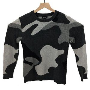 Express Small Grey Camo Waffle Pullover Sweater
